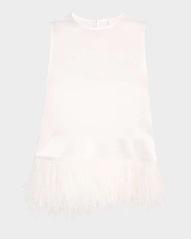 Charisse Satin Feather-Trim Top